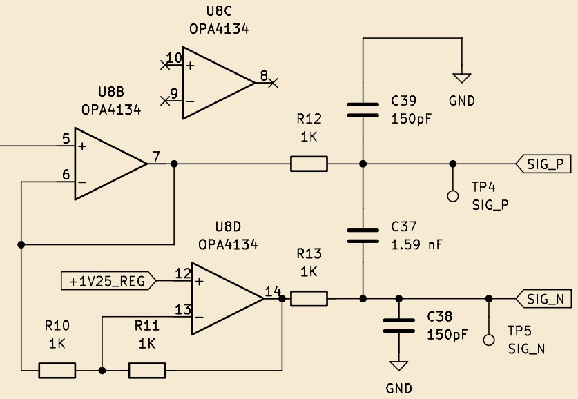 Schematic of the differential conversion stages feeding the ADC