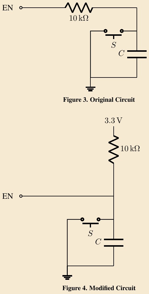 The original EN pin circuit and the modified version with a pull-up