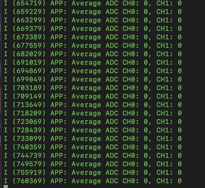 Terminal log of averaged ADC channel readings